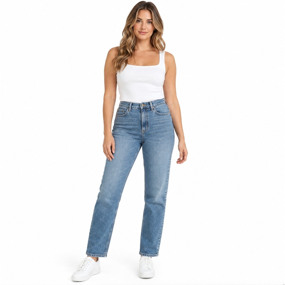FRAME Le High Straight High Rise Jeans Medium Wash Blue Denim SIZE 28